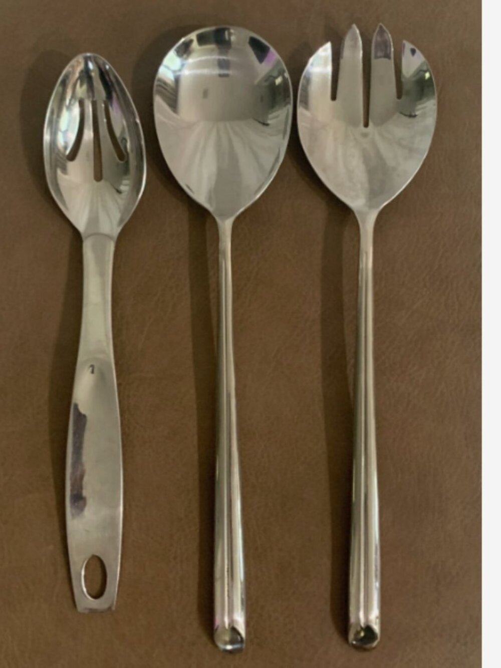 Stainless Steel Salad Serving Set & Slotted Spoon – 3-Piece Hostess Set